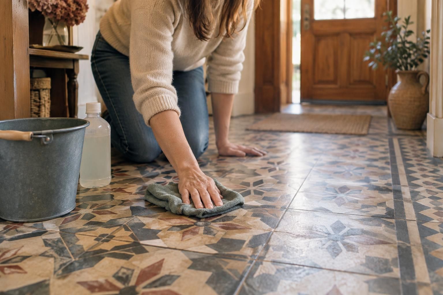 découvrez comment nettoyer les carreaux de ciment d’une entrée avec des produits doux et les bons gestes, pour préserver leurs couleurs sans les abîmer.