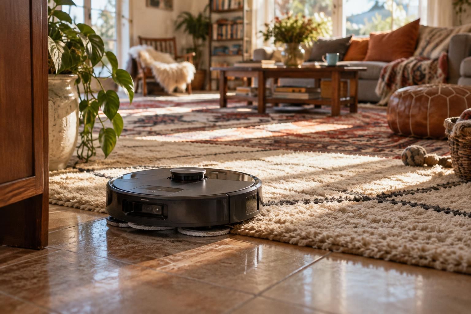 découvrez si un aspirateur laveur robot convient à un salon composé surtout de tapis et de quelques zones carrelées, et quels critères vérifier.